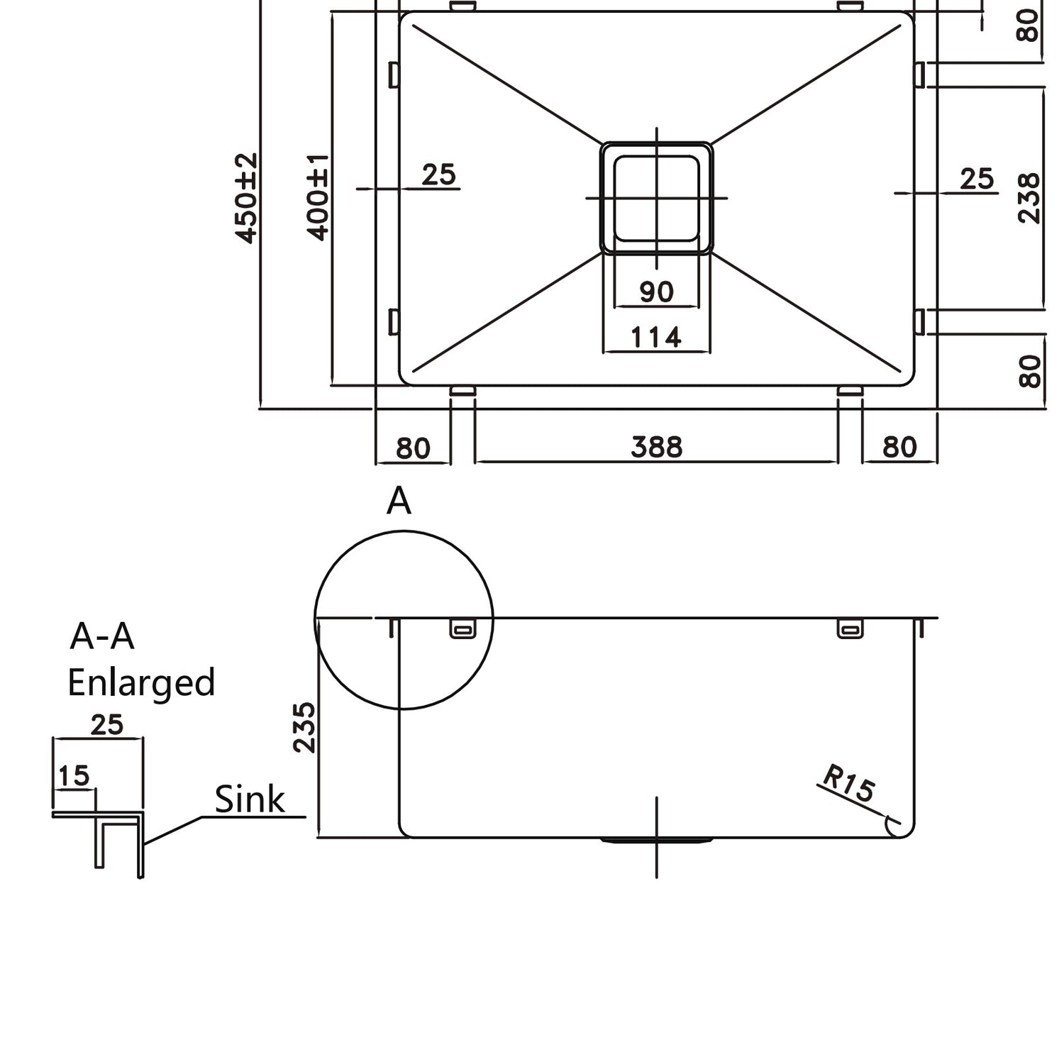 POS Stainless Steel Kitchen Sink 550x400x235 (Gun Metal)