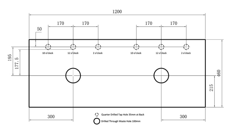 POS Stone Top 1200 Double Bowl-drawing