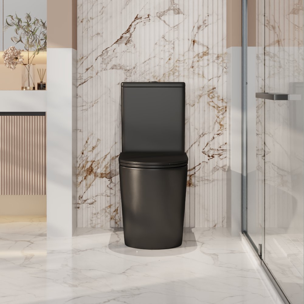 Pani Rimless Back To Wall Toilet Suite (Gloss White/ Matte Black)