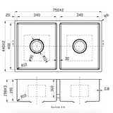 New Cora Above / Undermount Sink 750 x 440 x 200mm (Chrome)
