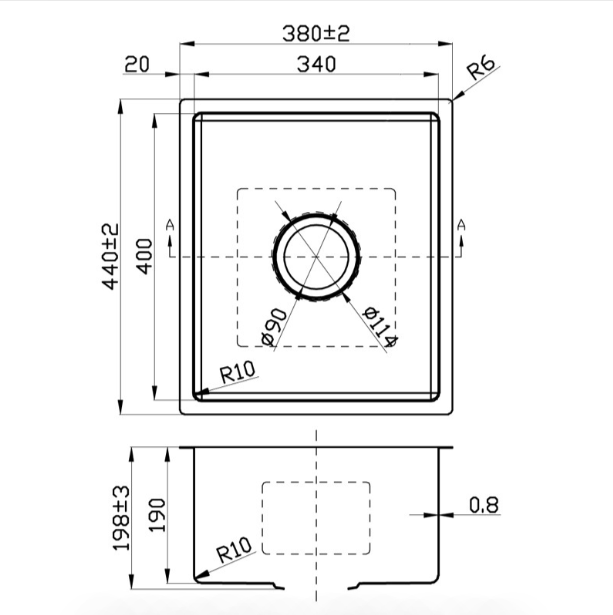 New Cora Above / Undermount Sink 380 x 440 x 200mm (Chrome)