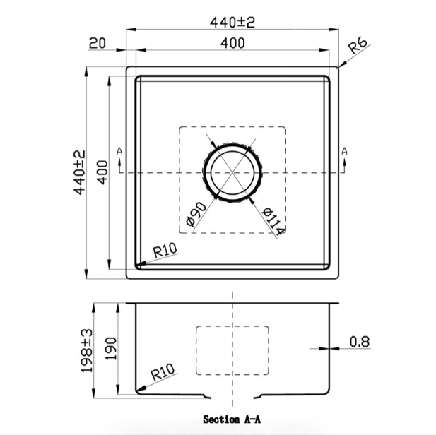 New Cora Above / Undermount Sink 440 x 440 x 200mm (Chrome)