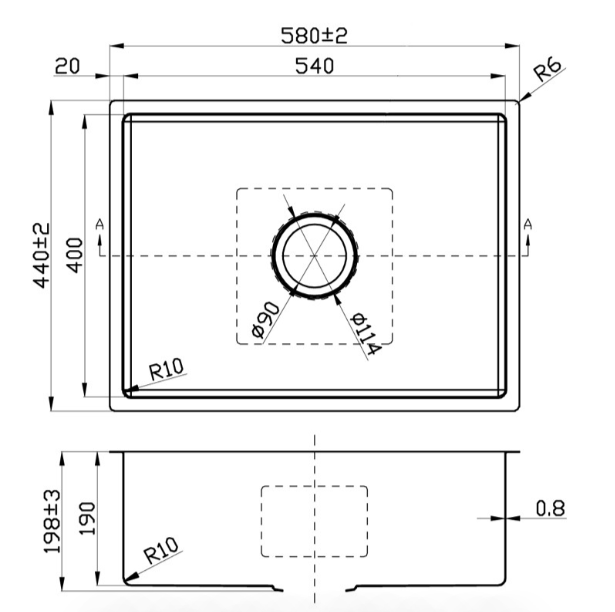 New Cora Above / Undermount Sink 580 x 440 x 200mm (Chrome)