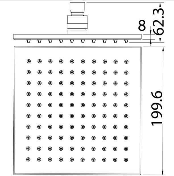 Eden Square Overhead Shower 200mm - Technical Drawing