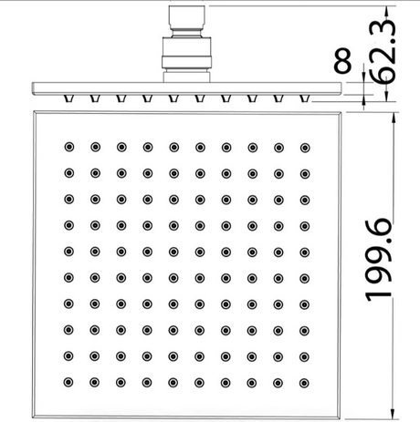 Eden Square Overhead Shower 200mm - Technical Drawing