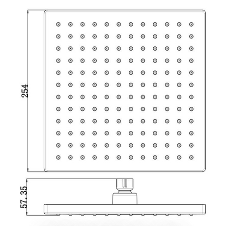 Rosa Square Overhead Shower 254mm - Technical Drawing