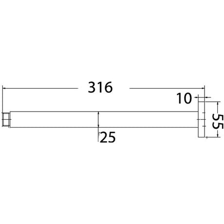 Square Vertical Shower Arm 310mm - Matte Black