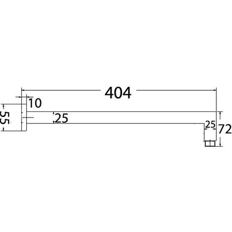 Square Horizontal Shower Arm 400mm - Brushed Nickel Technical Drawing