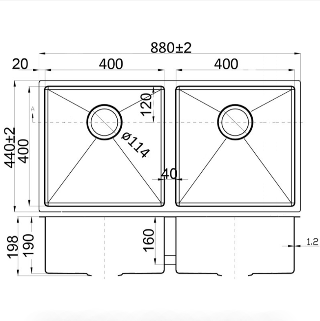 Eden Above / Undermount R10 880 x 440 x 200mm (Chrome)