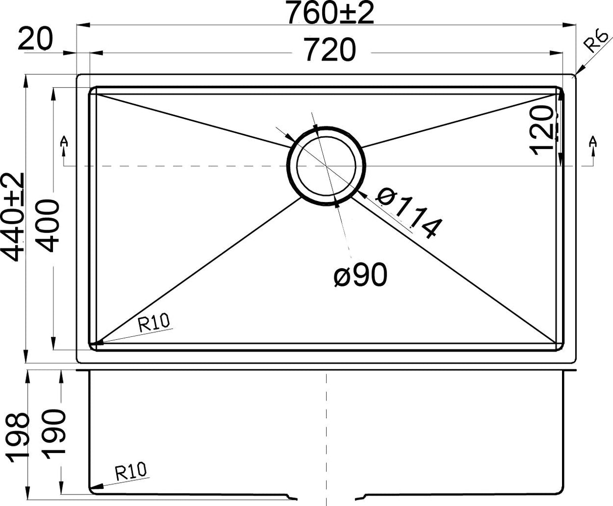 Eden Above / Undermount R10 760 x 440 x 200mm (Chrome)