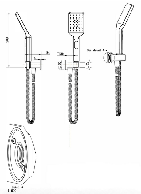 Eden Handshower On Wall Outlet Bracket - Technical Drawing