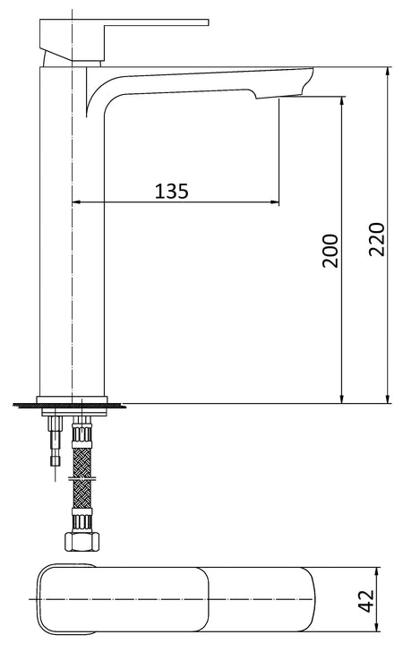 Nova High Rise Basin Mixer - Technical Drawing