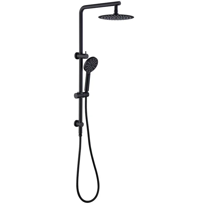 PAVIA Twin Shower On Rail Top Inlet Round (250mm) - Matte Black