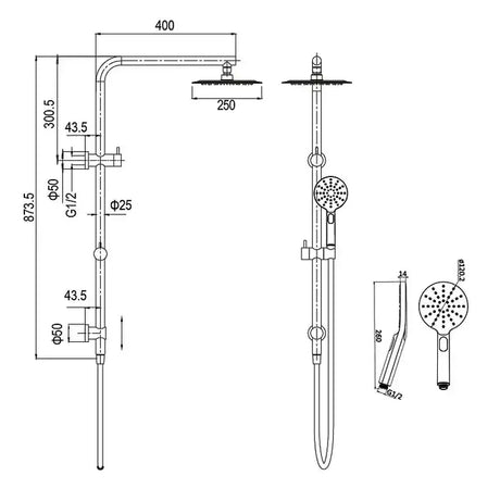 PAVIA Twin Shower On Rail Top Inlet Round (250mm) - Matte Black