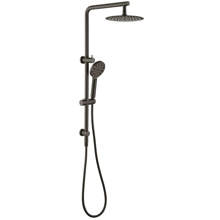 PAVIA Twin Shower On Rail Top Inlet Round (250mm) - Brushed Gun Metal