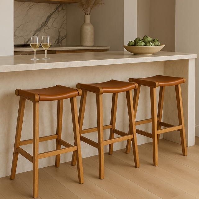 Paloma Leather Saddle Stool -  Flat Tan