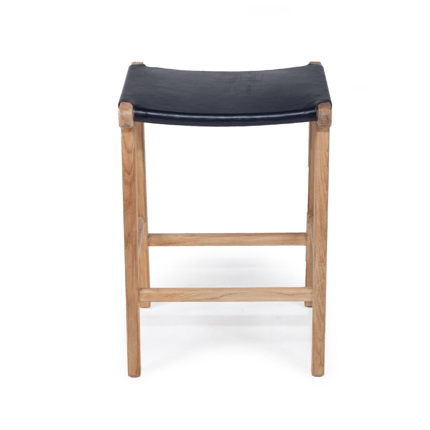 Paloma Leather Saddle Stool – Black – Flat