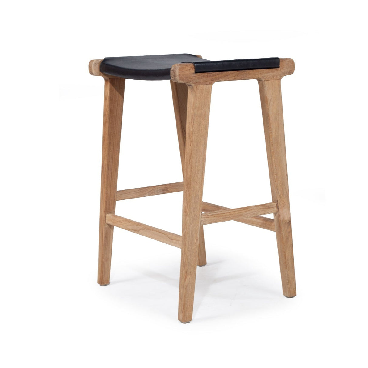 Paloma Leather Saddle Stool – Black – Flat