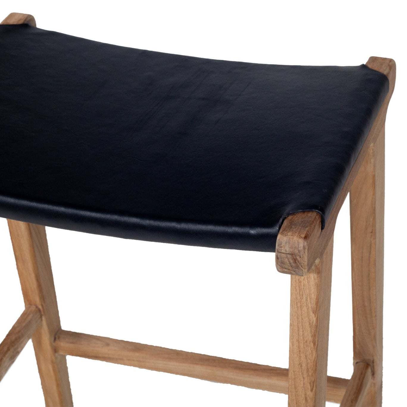 Paloma Leather Saddle Stool – Black – Flat