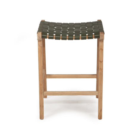 Paloma Leather Saddle Stool – Olive – Woven - 0.66m