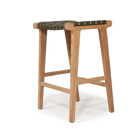 Paloma Leather Saddle Stool – Olive – Woven - 0.66m