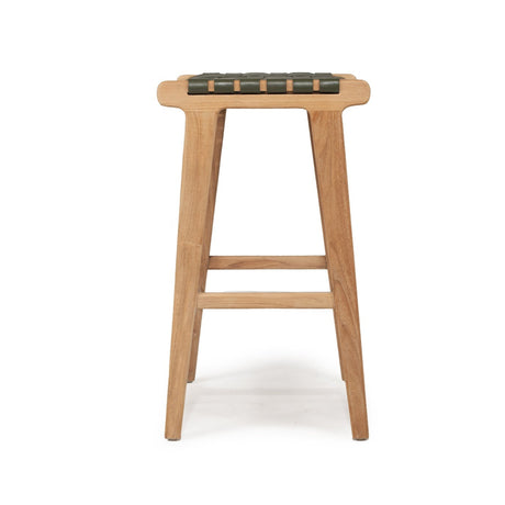 Paloma Leather Saddle Stool – Olive – Woven - 0.66m