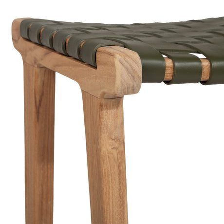Paloma Leather Saddle Stool – Olive – Woven - 0.66m