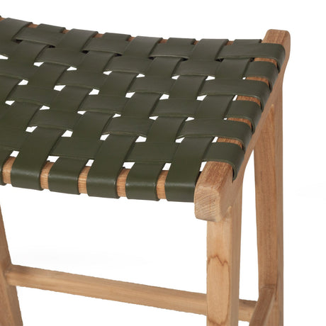 Paloma Leather Saddle Stool – Olive – Woven - 0.66m