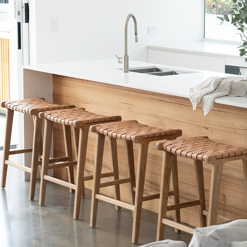 Paloma Leather Saddle Stool – Woven Natural