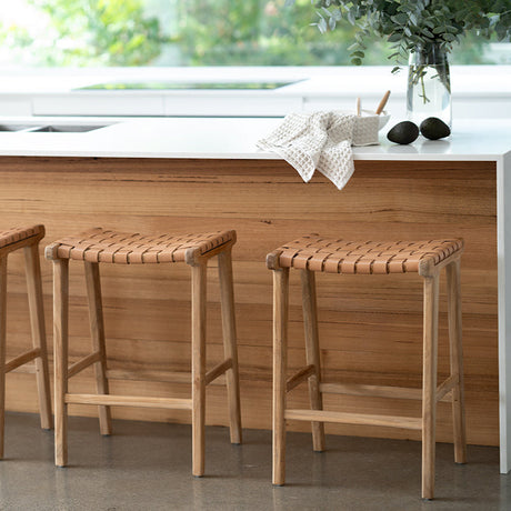 Paloma Leather Saddle Stool – Woven Natural