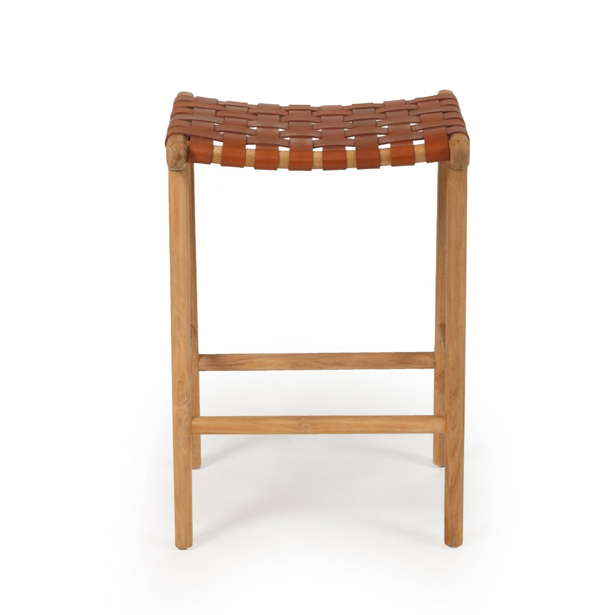 Paloma Leather Saddle Stool – Woven Tan