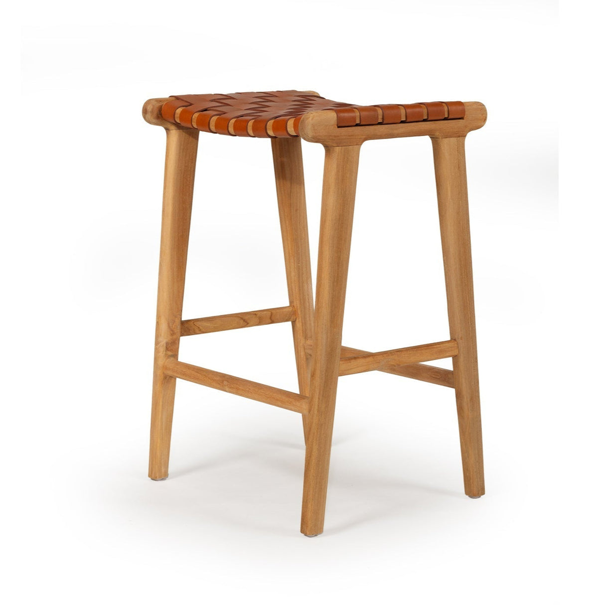Paloma Leather Saddle Stool – Woven Tan
