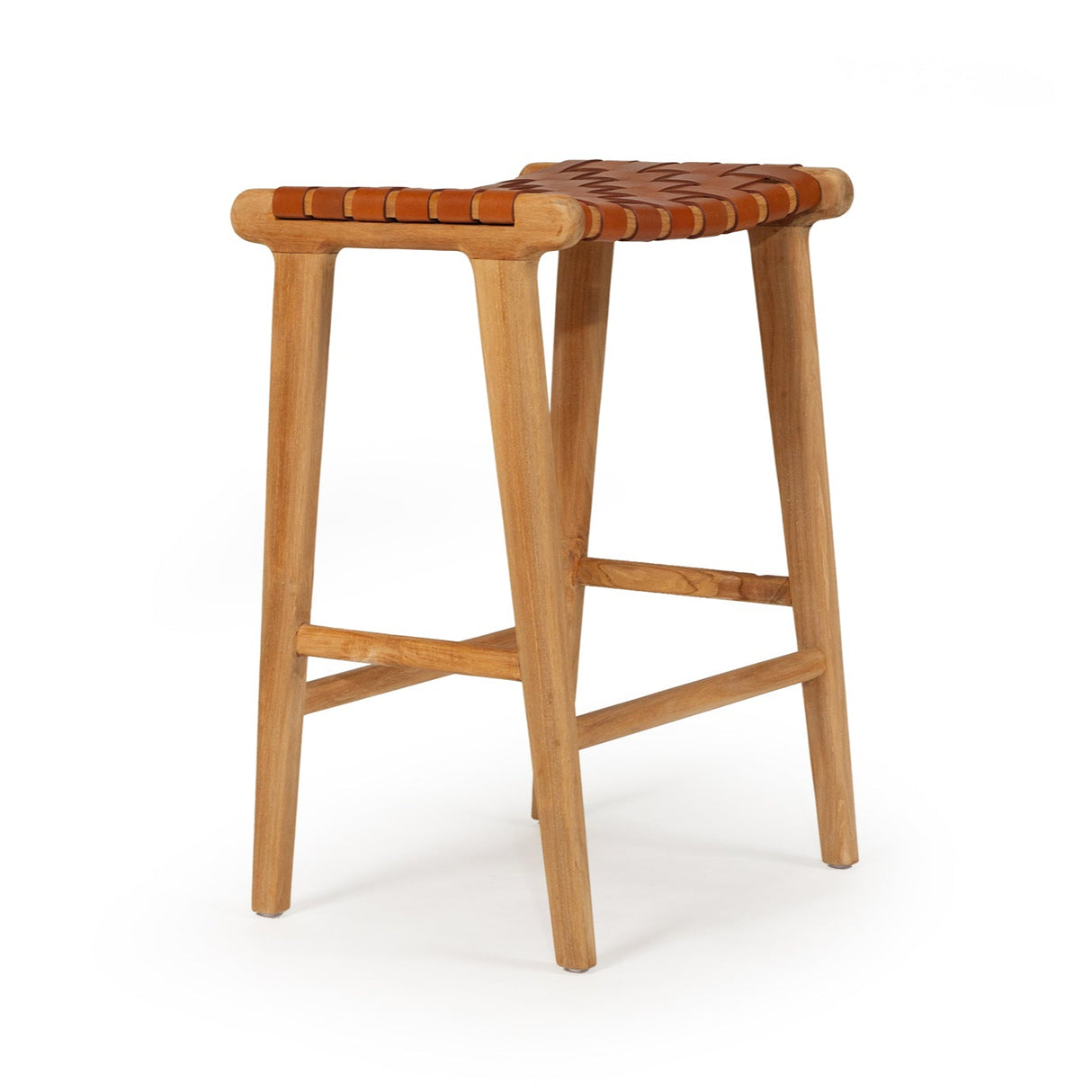 Paloma Leather Saddle Stool – Woven Tan