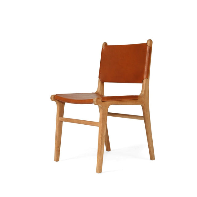 Paloma Leather Side Teak Chair – Tan