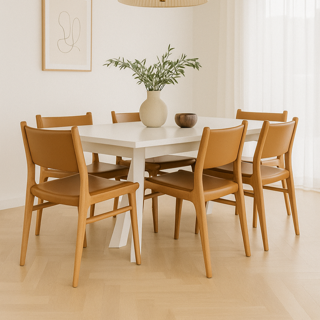 Paloma Leather Side Teak Chair – Tan