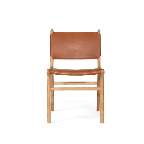 Paloma Leather Side Teak Chair – Tan