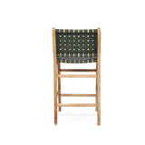 Paloma Leather Teak Counter Stool – Olive- Woven - 0.65m