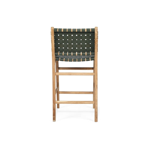 Paloma Leather Teak Counter Stool – Olive- Woven - 0.65m