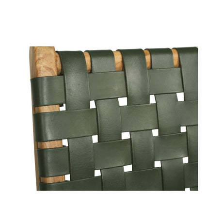 Paloma Leather Teak Counter Stool – Olive- Woven - 0.65m