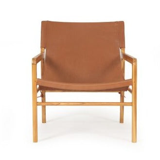 Paloma Leather Teak Sling Chair - Tan