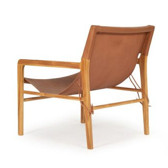 Paloma Leather Teak Sling Chair - Tan