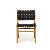 Paloma Woven Leather Side Teak Chair  - Black