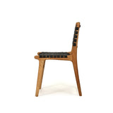 Paloma Woven Leather Side Teak Chair  - Black