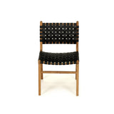 Paloma Woven Leather Side Teak Chair  - Black