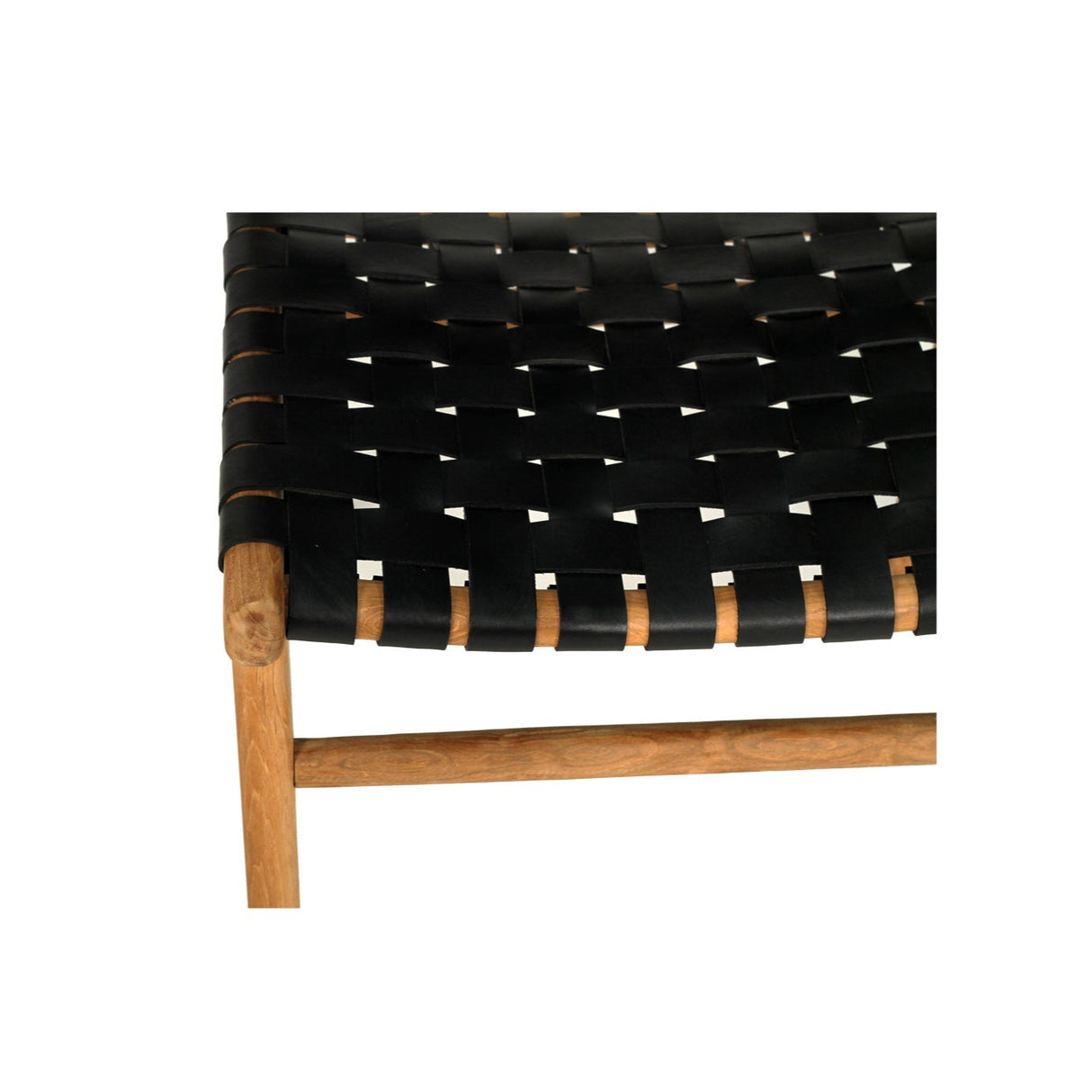 Paloma Woven Leather Side Teak Chair  - Black