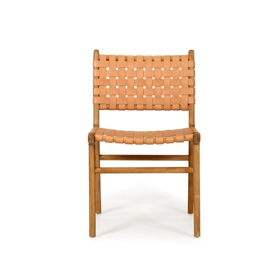 Paloma Woven Leather Side Teak Chair  - Natural