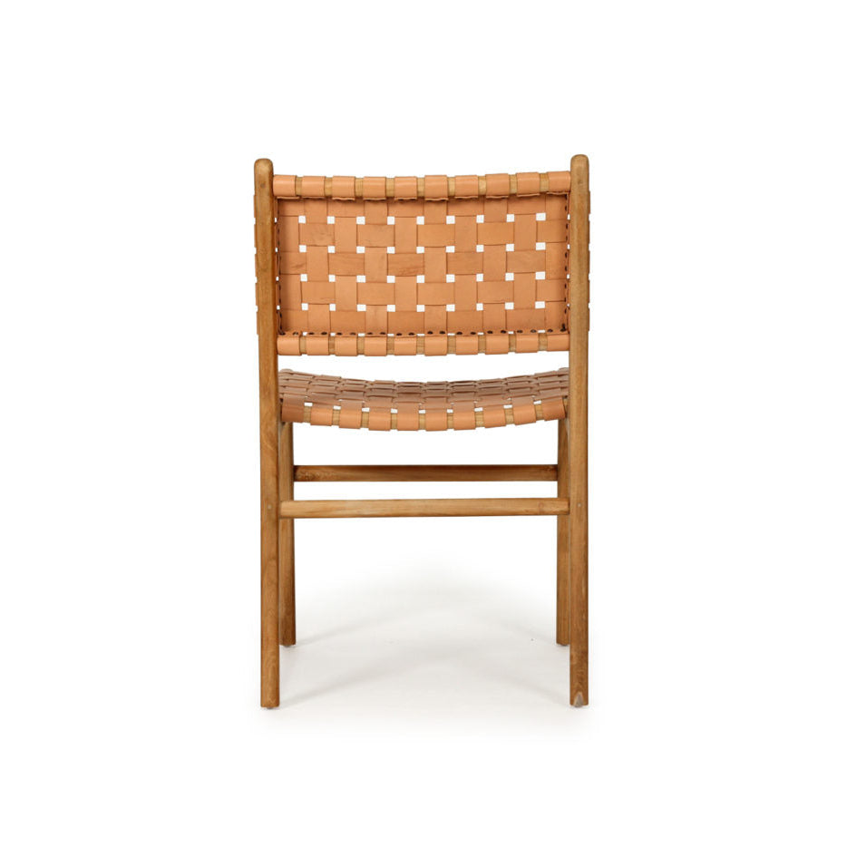 Paloma Woven Leather Side Teak Chair  - Natural