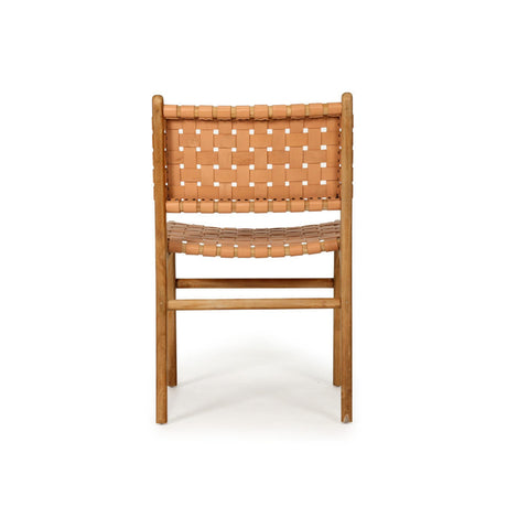 Paloma Woven Leather Side Teak Chair  - Natural