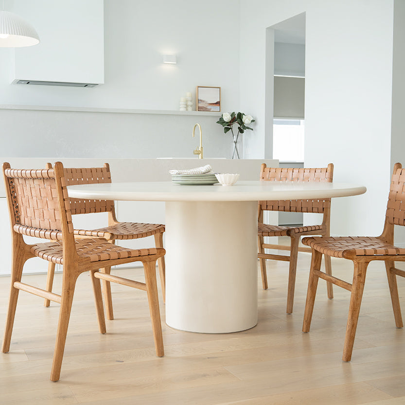 Paloma Woven Leather Side Teak Chair  - Natural