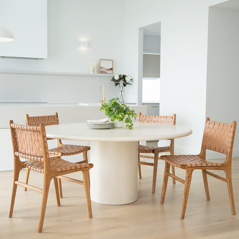 Paloma Woven Leather Side Teak Chair  - Natural
